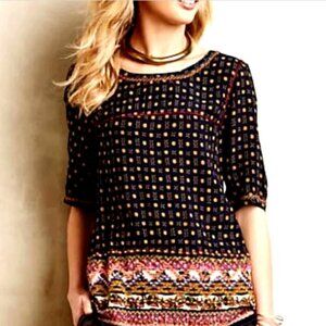 Anthropologie Holding Horses Minas Blouse Embroidered‎ Short Sleeve Top 2 #359E